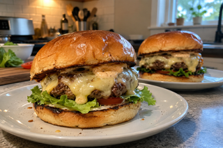Homemade Burgers with Gouda Cheese Sauce